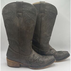 Roper Women's Riley Swirl Boots‎ Size 7.5 Gray Faux Leather 09-021-0191-3090